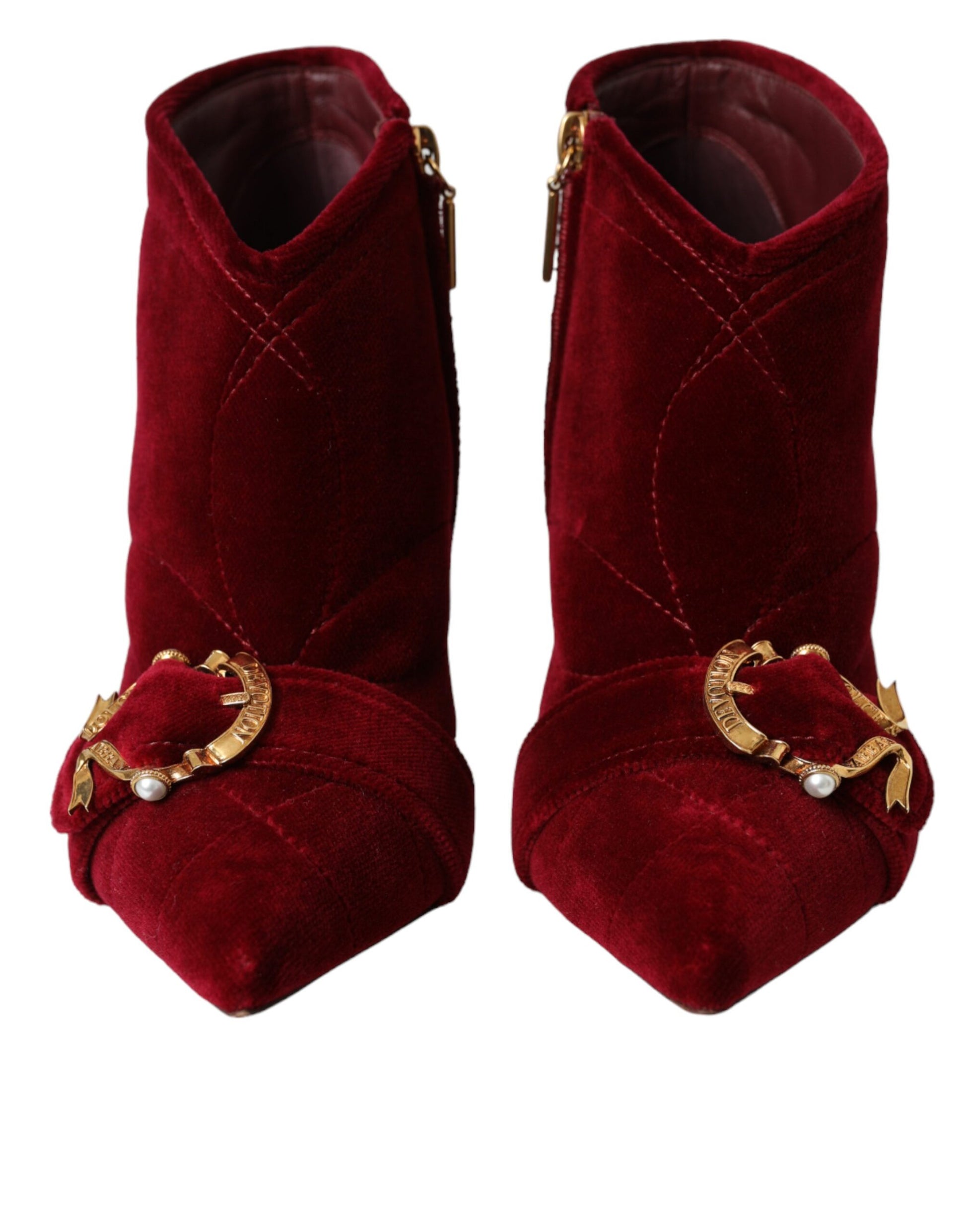 Dolce &amp; Gabbana Dunkelrote Samtstiefeletten mit Schnalle