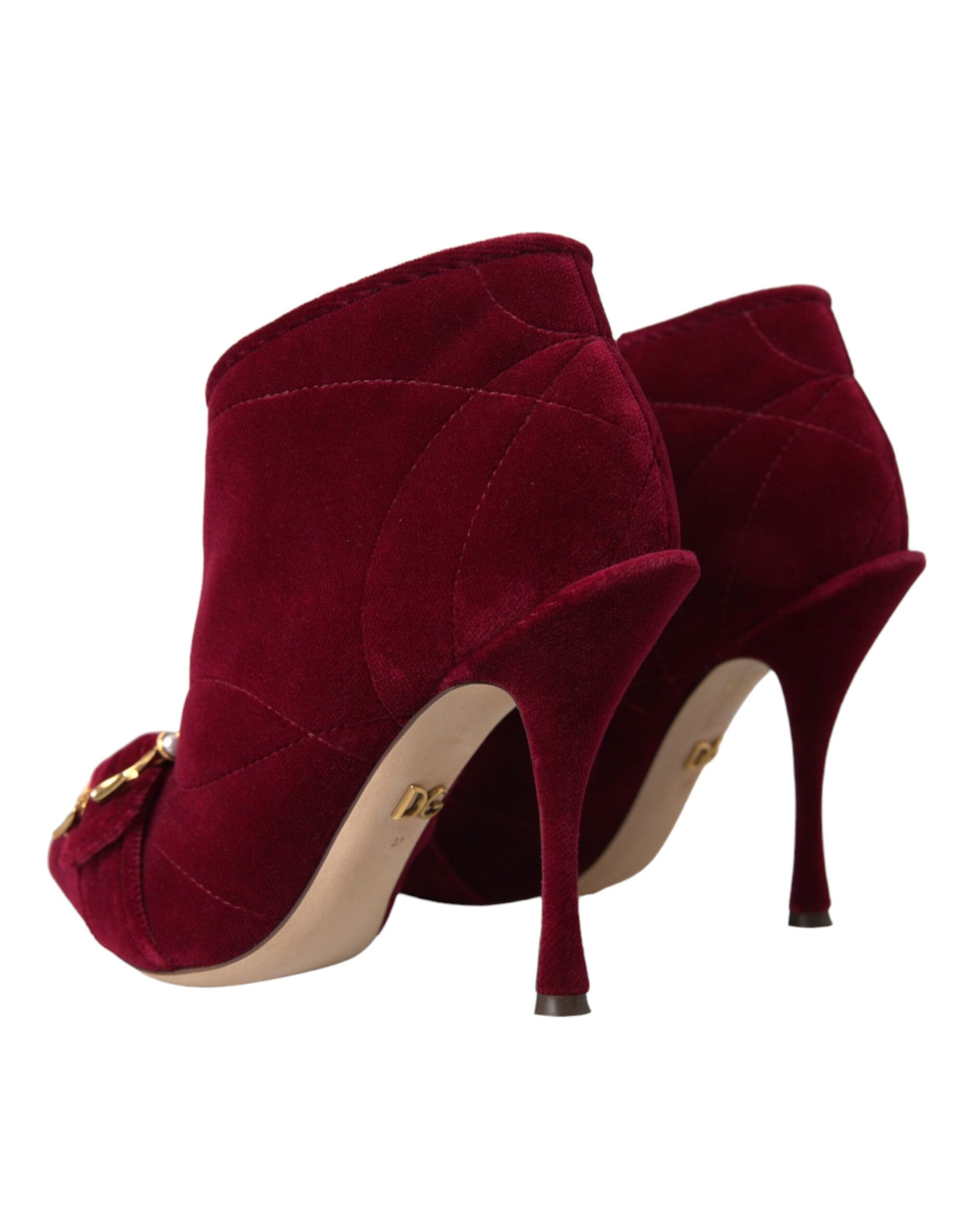 Dolce &amp; Gabbana Dunkelrote Samtstiefeletten mit Schnalle