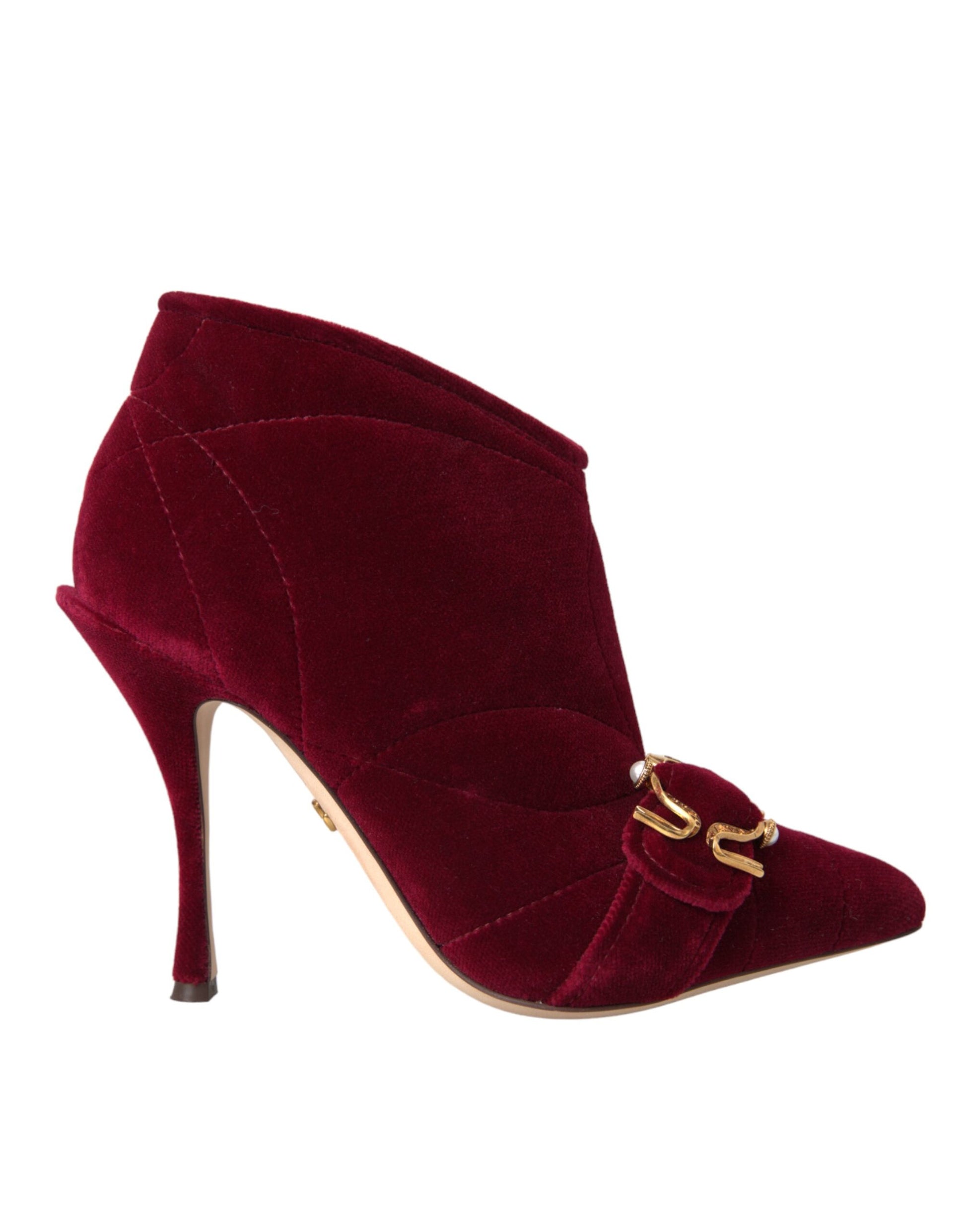 Dolce &amp; Gabbana Dunkelrote Samtstiefeletten mit Schnalle