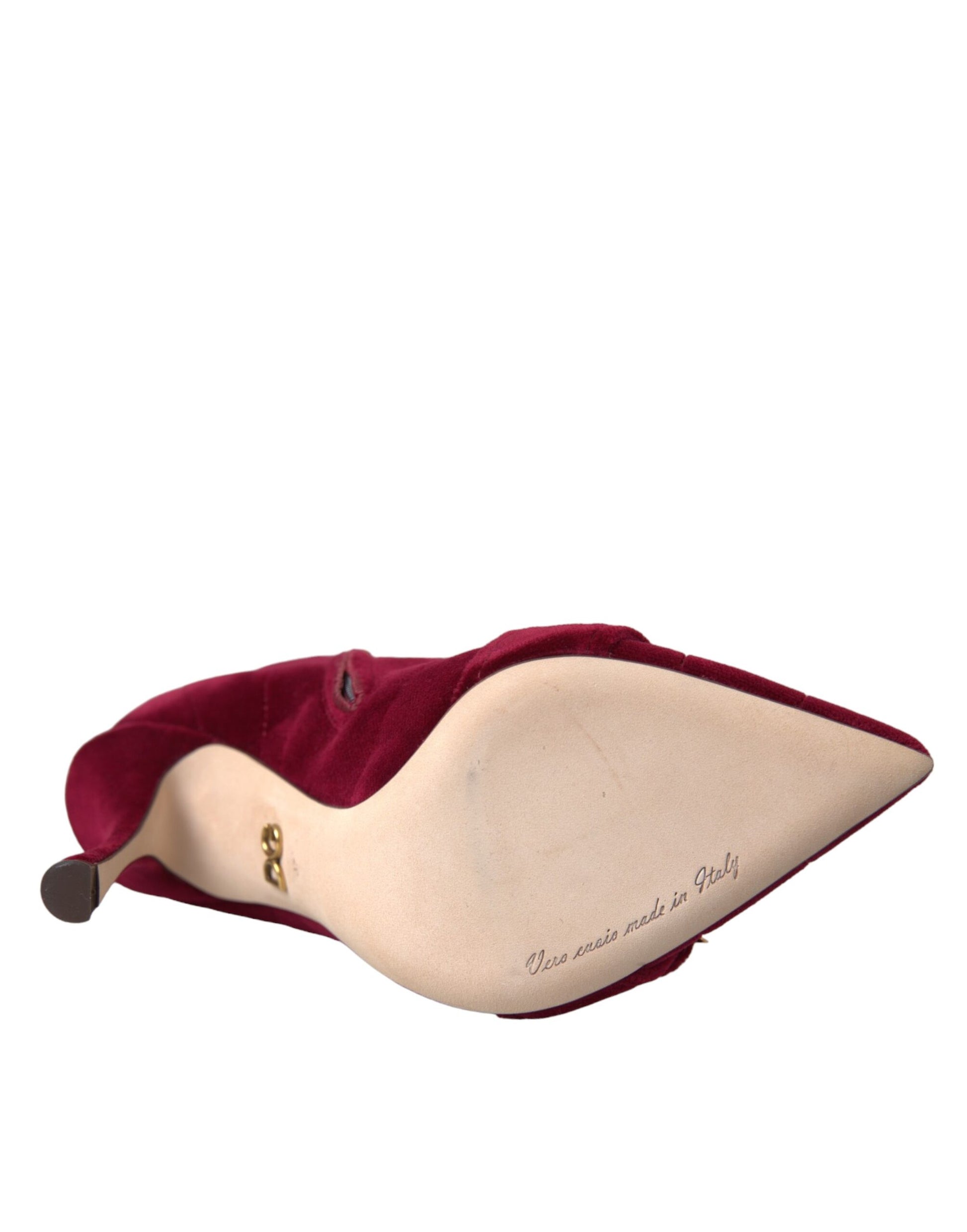 Dolce &amp; Gabbana Dunkelrote Samtstiefeletten mit Schnalle