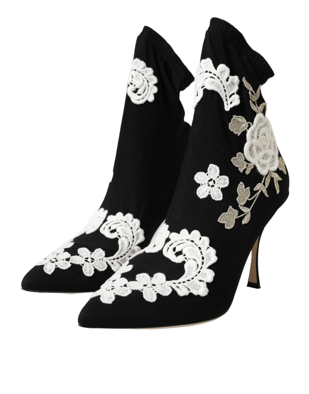 Dolce &amp; Gabbana – Slipper mit Stickerei in Schwarz und Weiß