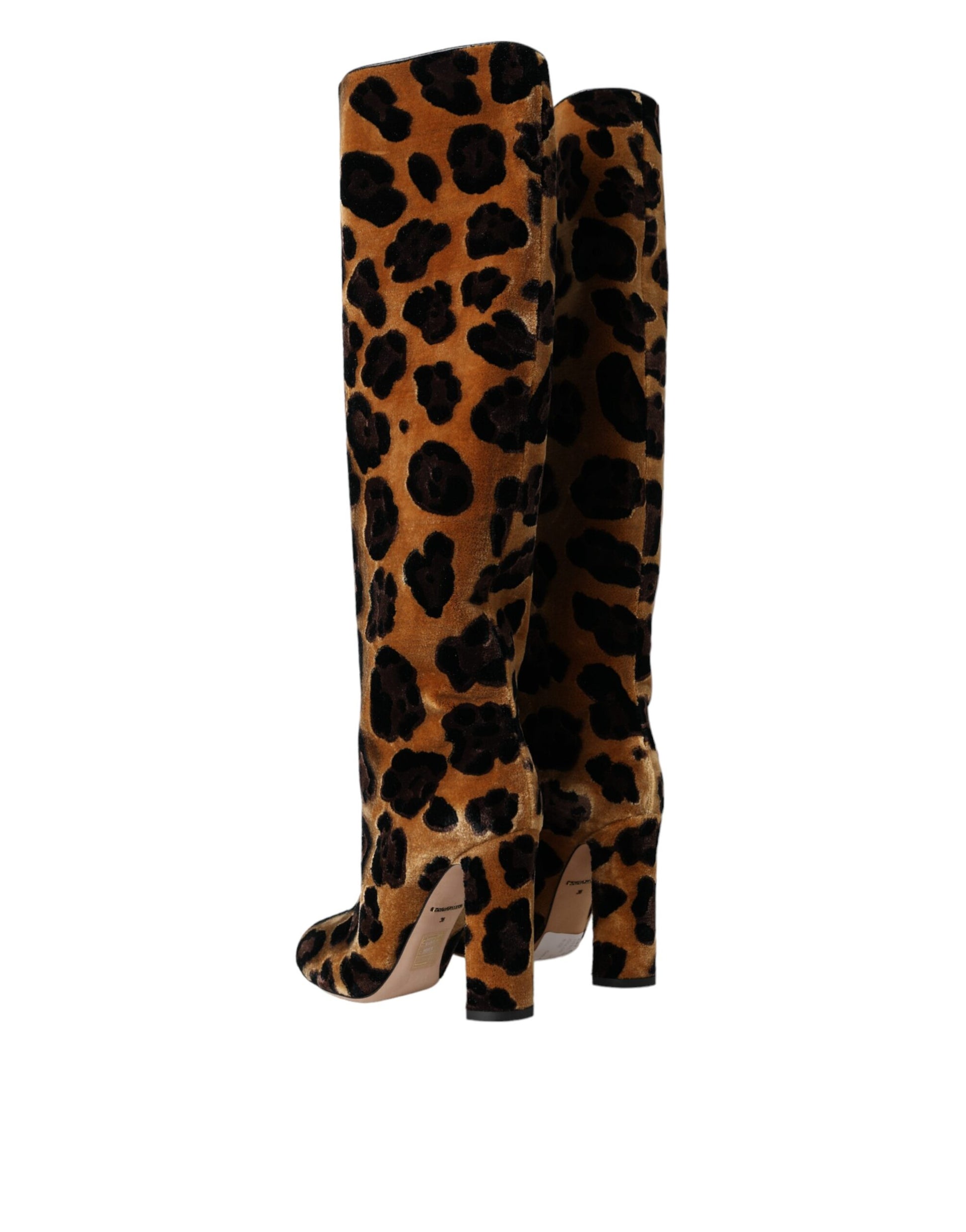 Dolce &amp; Gabbana Braune Stiefel aus Samtleder mit Giraffenmuster