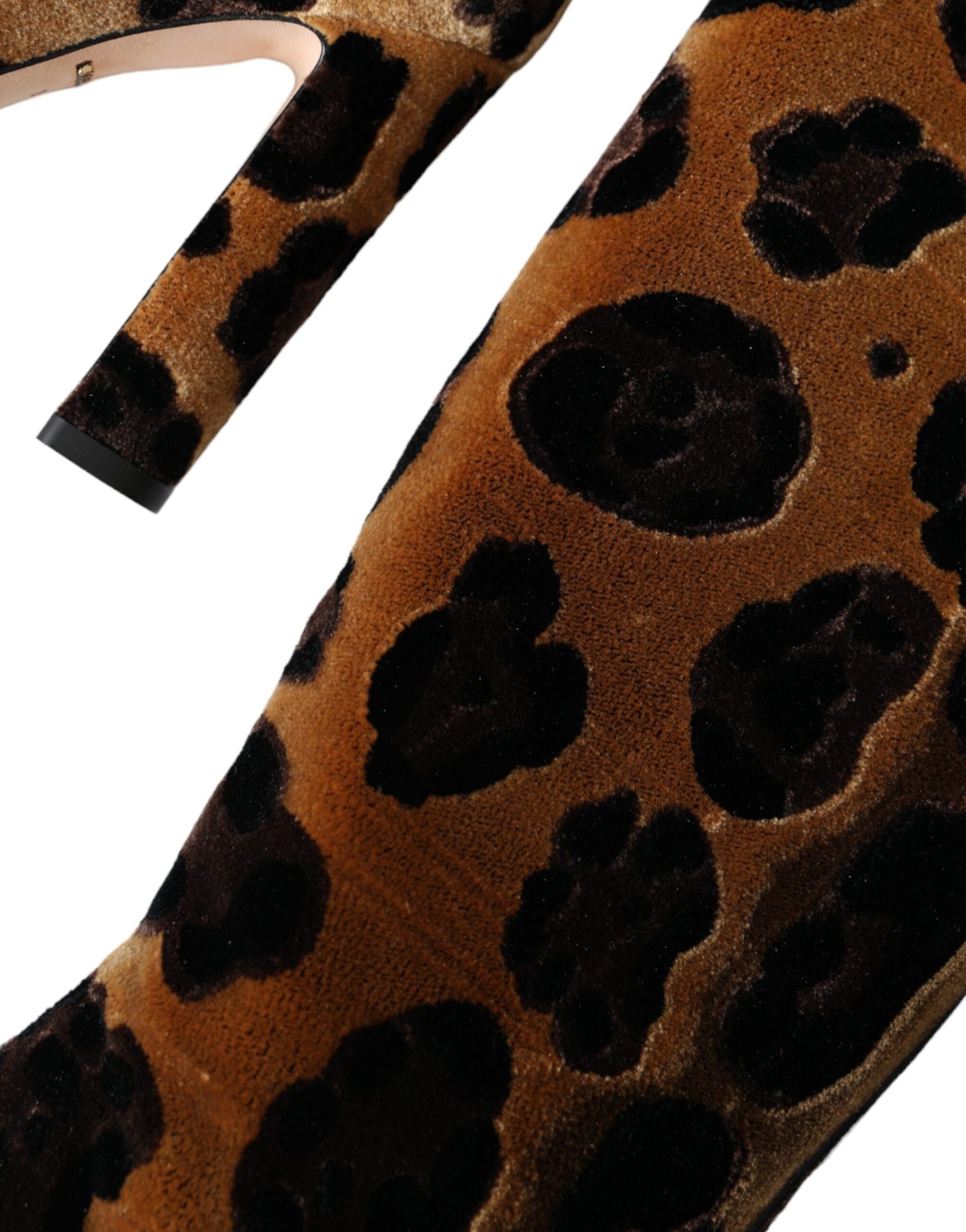 Dolce &amp; Gabbana Braune Stiefel aus Samtleder mit Giraffenmuster
