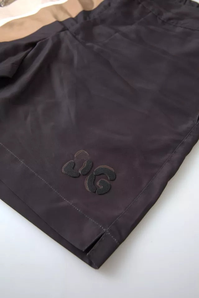 Dolce &amp; Gabbana Dunkelbraune Leoparden-Strandmode-Bademode-Shorts