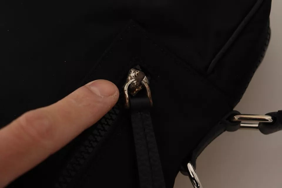 Dolce &amp; Gabbana – Schwarze Messenger-Umhängetasche aus Nylon und Leder mit DG-Logo-Patch