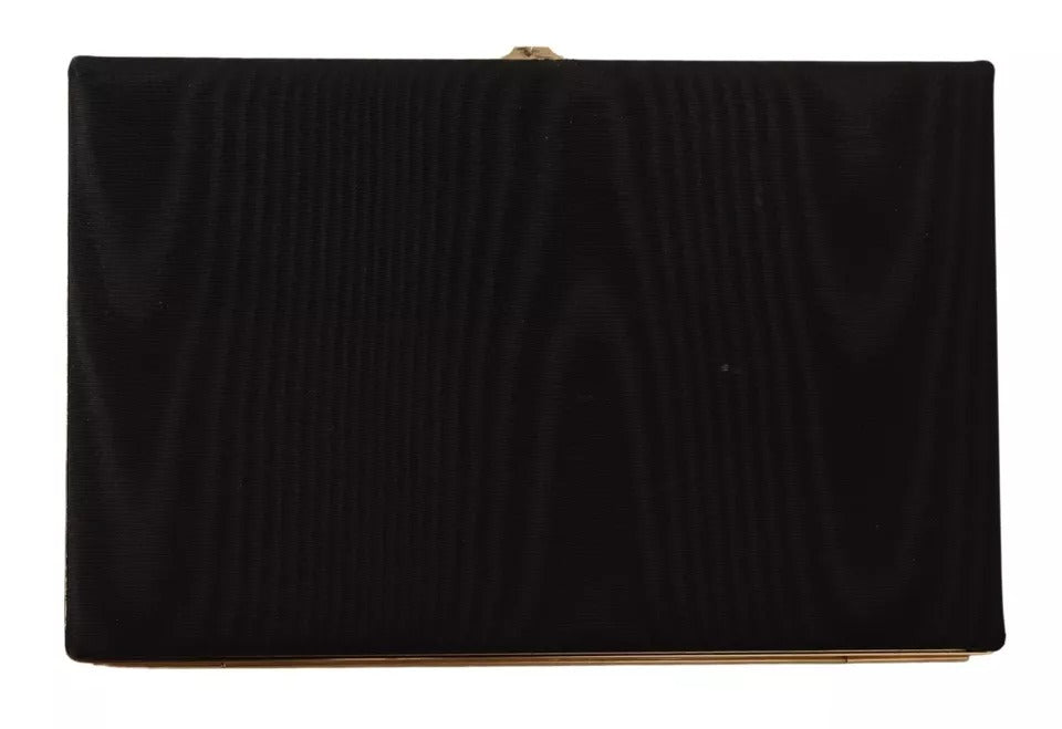 Dolce &amp; Gabbana Schwarze Seiden-Clutch mit Goldrahmen, Abendtasche