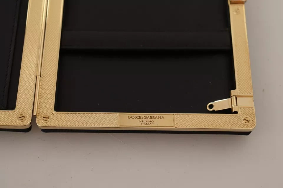Dolce &amp; Gabbana Schwarze Seiden-Clutch mit Goldrahmen, Abendtasche