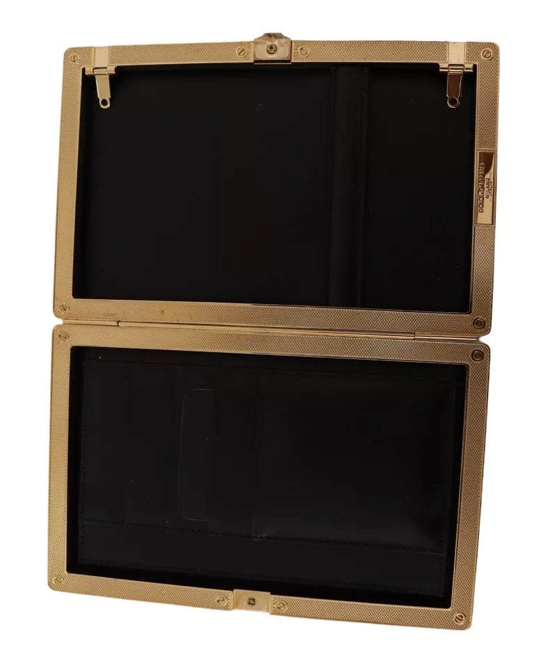 Dolce &amp; Gabbana Schwarze Seiden-Clutch mit Goldrahmen, Abendtasche