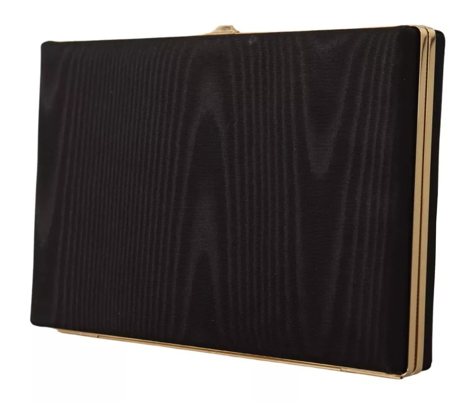 Dolce &amp; Gabbana Schwarze Seiden-Clutch mit Goldrahmen, Abendtasche