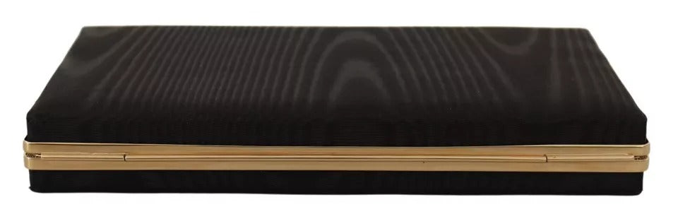 Dolce &amp; Gabbana Schwarze Seiden-Clutch mit Goldrahmen, Abendtasche