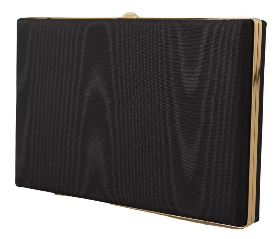 Dolce &amp; Gabbana Schwarze Seiden-Clutch mit Goldrahmen, Abendtasche