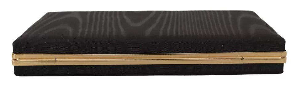Dolce &amp; Gabbana Schwarze Seiden-Clutch mit Goldrahmen, Abendtasche