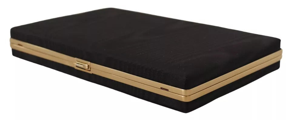 Dolce &amp; Gabbana Schwarze Seiden-Clutch mit Goldrahmen, Abendtasche