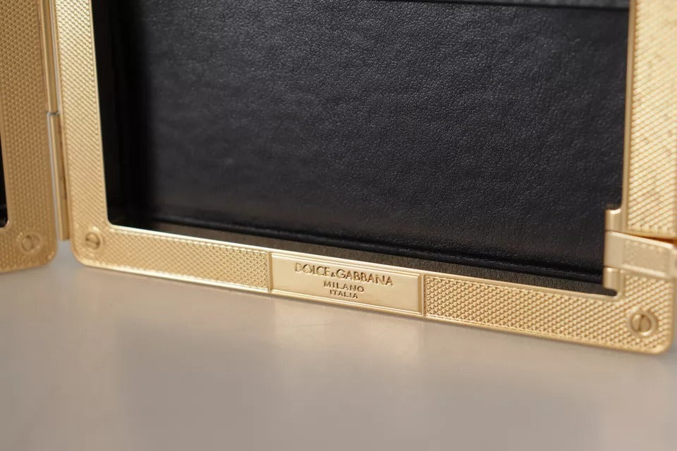 Dolce &amp; Gabbana Schwarze Seiden-Clutch mit Goldrahmen, Abendtasche