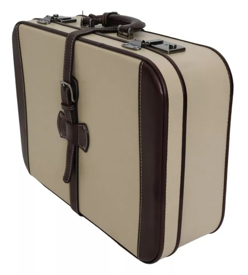 Dolce &amp; Gabbana Braun Beige Leder Herren Reisekoffer Gepäcktasche