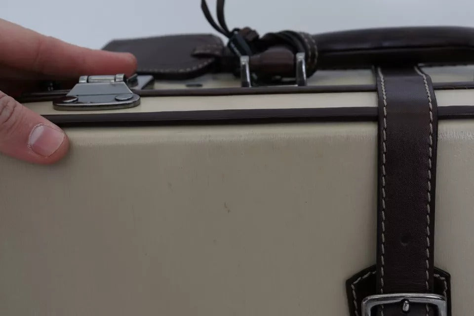 Dolce &amp; Gabbana Braun Beige Leder Herren Reisekoffer Gepäcktasche