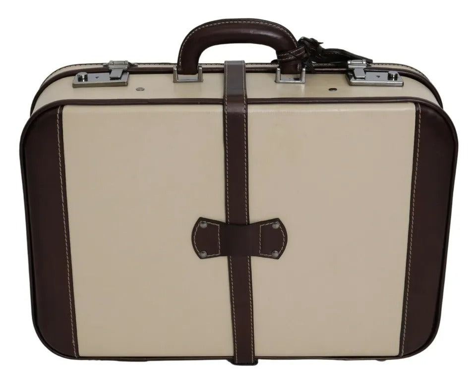 Dolce &amp; Gabbana Braun Beige Leder Herren Reisekoffer Gepäcktasche