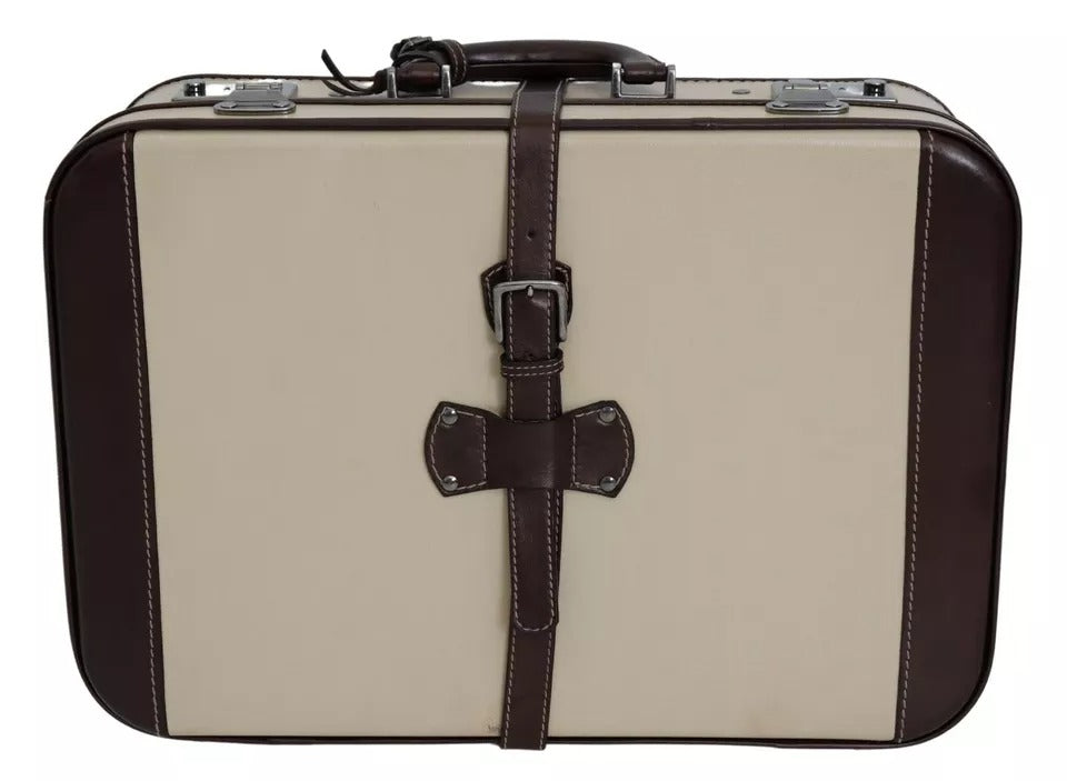 Dolce &amp; Gabbana Braun Beige Leder Herren Reisekoffer Gepäcktasche