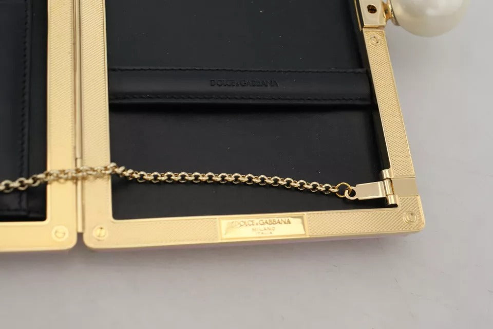 Dolce &amp; Gabbana Clutch aus rosa Seide mit Goldrahmen, Abendtasche