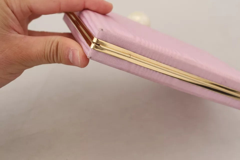 Dolce &amp; Gabbana Clutch aus rosa Seide mit Goldrahmen, Abendtasche