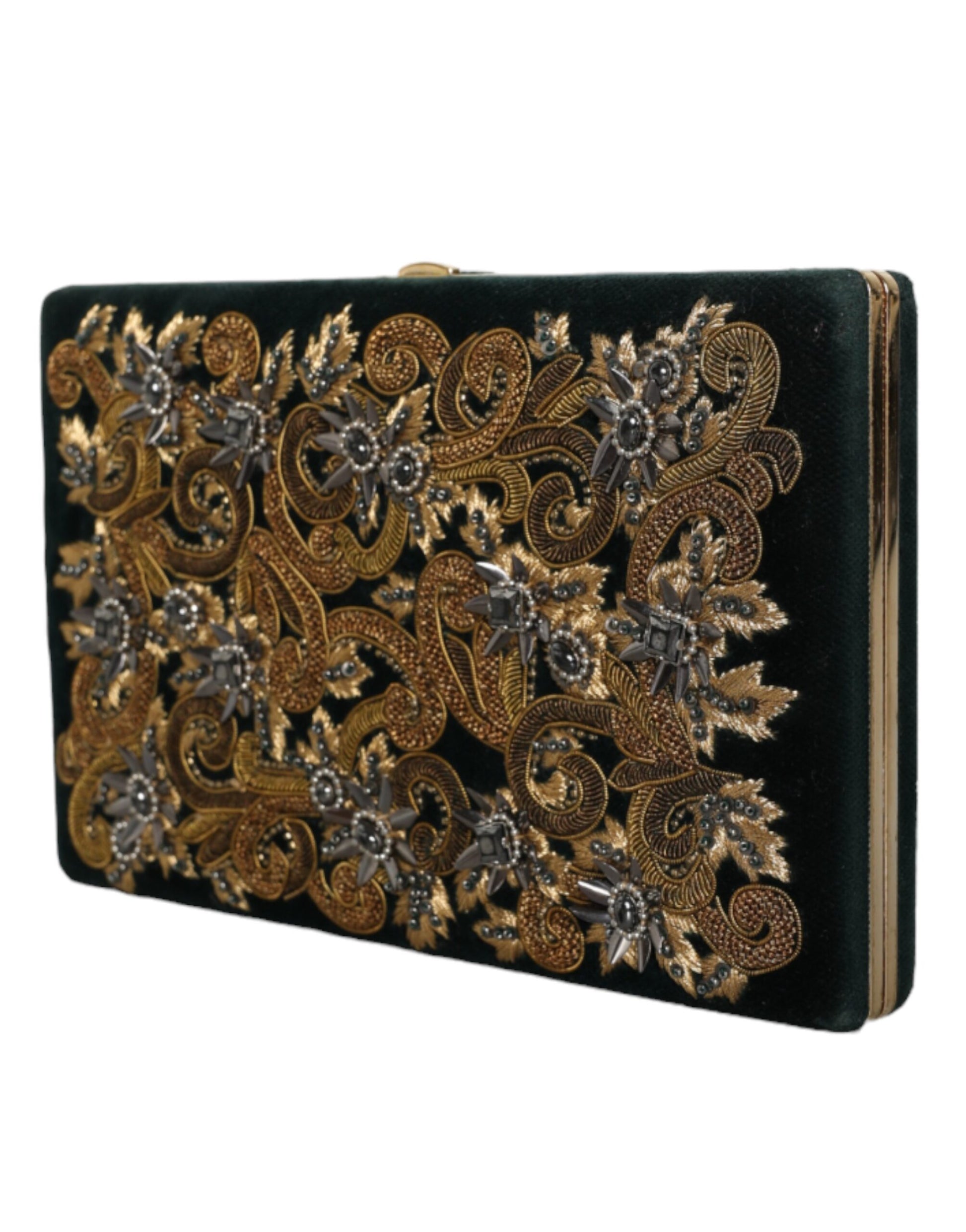 Dolce &amp; Gabbana Clutch aus schwarzem Samt mit Goldrahmen, Abendtasche