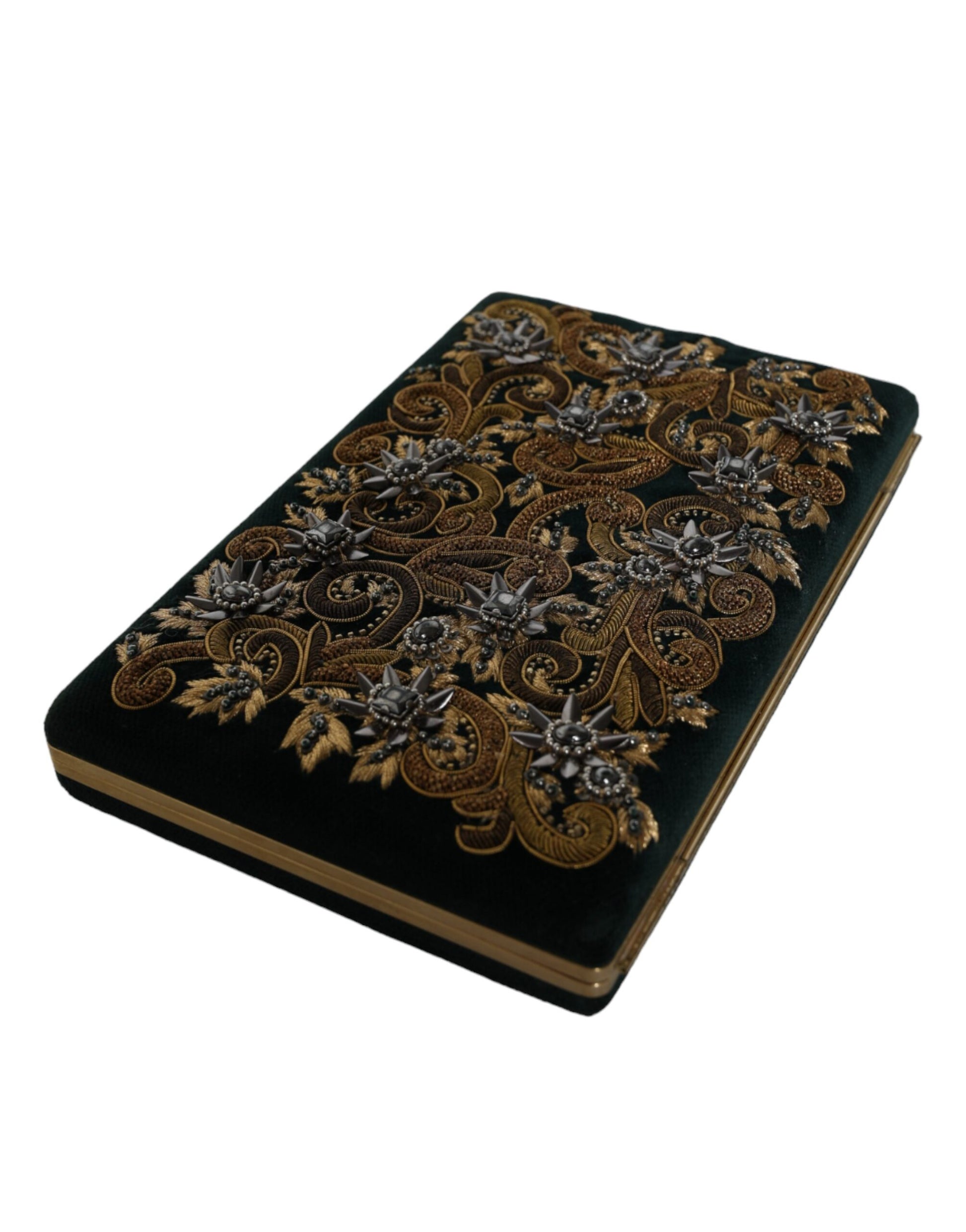 Dolce &amp; Gabbana Clutch aus schwarzem Samt mit Goldrahmen, Abendtasche