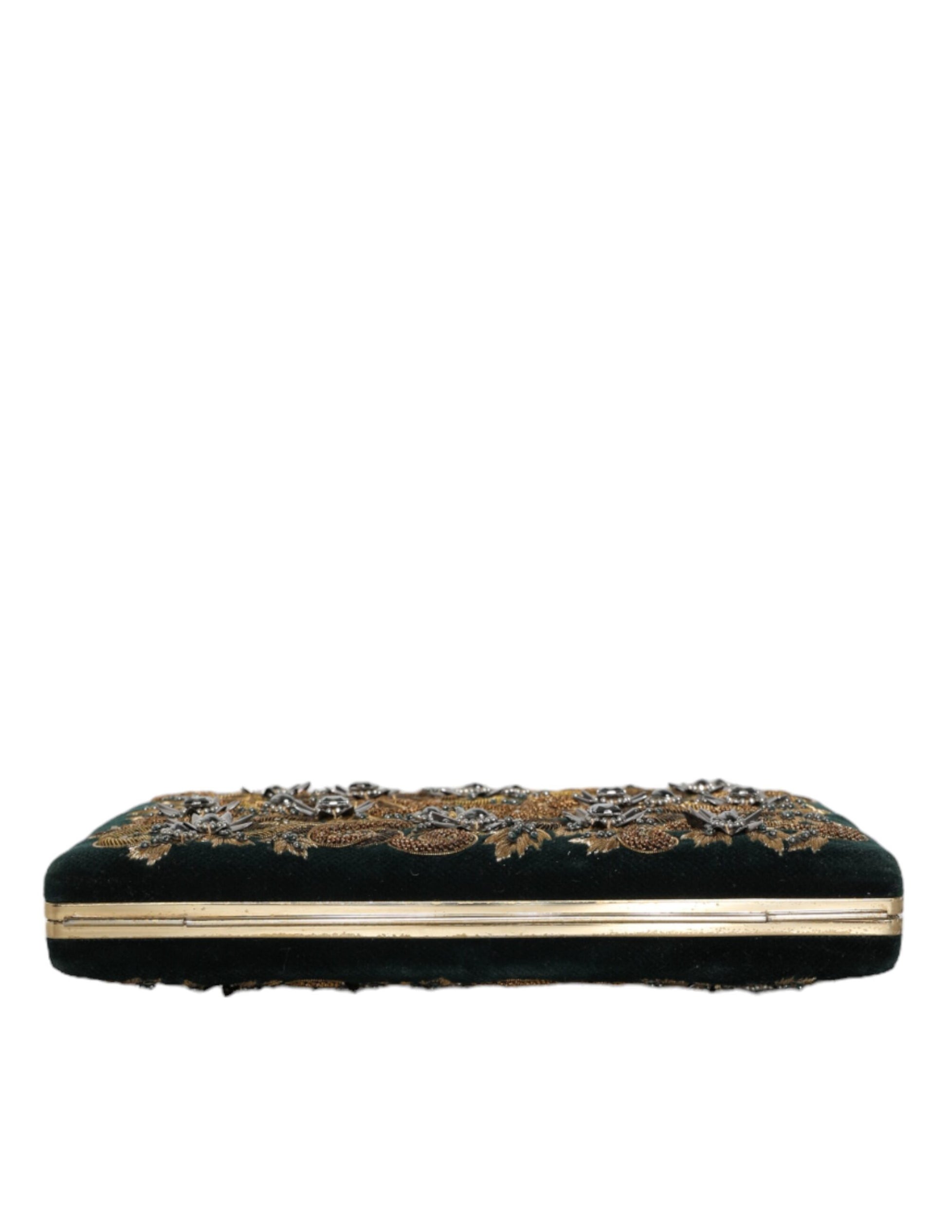 Dolce &amp; Gabbana Clutch aus schwarzem Samt mit Goldrahmen, Abendtasche