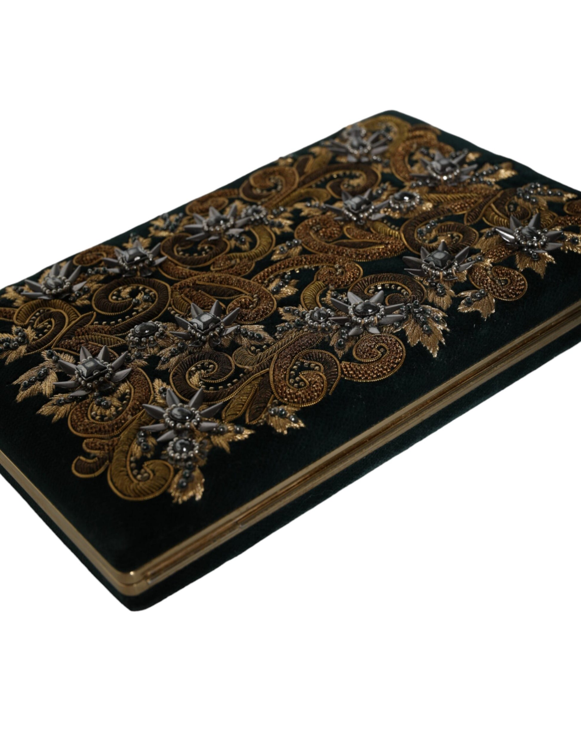 Dolce &amp; Gabbana Clutch aus schwarzem Samt mit Goldrahmen, Abendtasche
