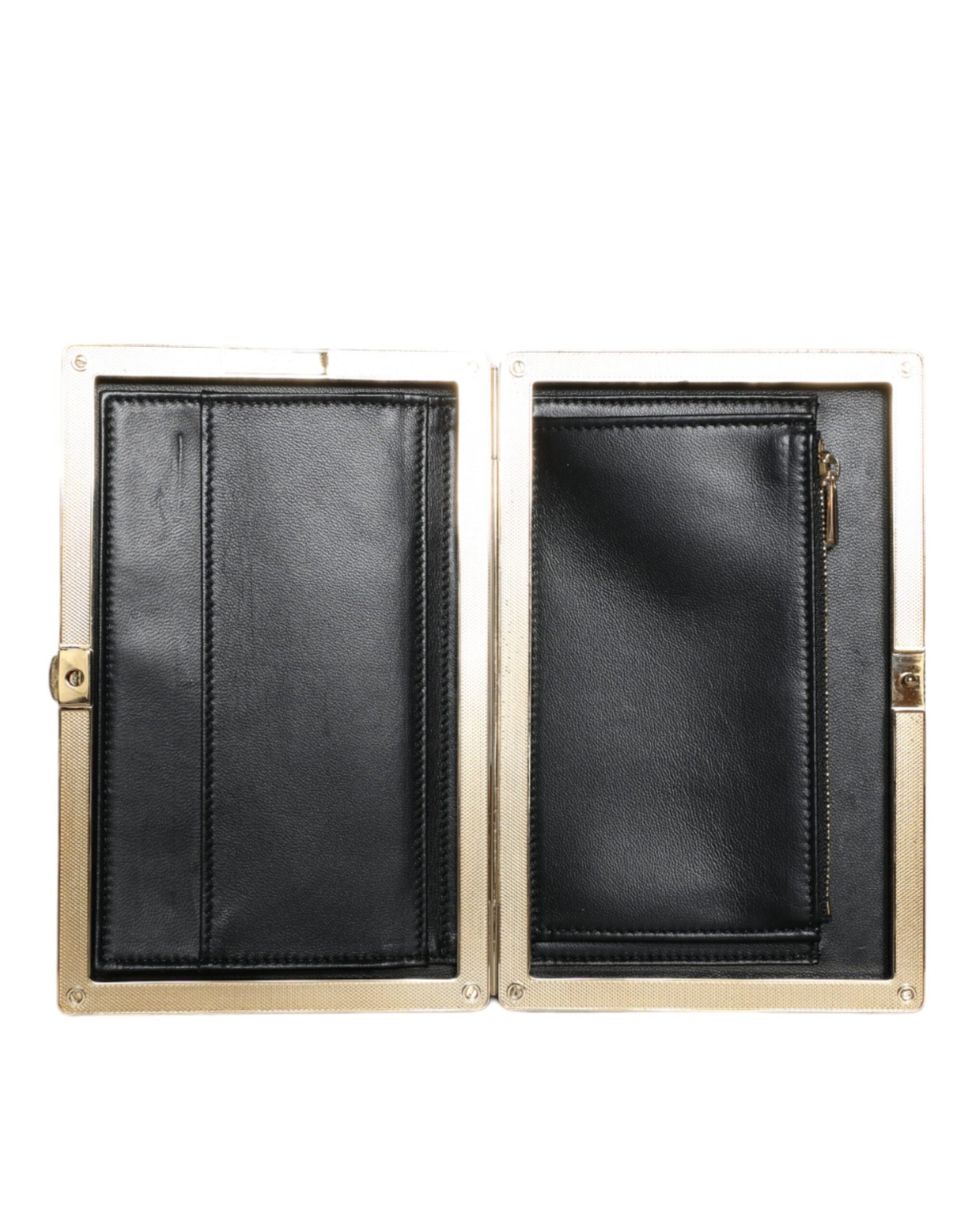 Dolce &amp; Gabbana Clutch aus schwarzem Samt mit Goldrahmen, Abendtasche