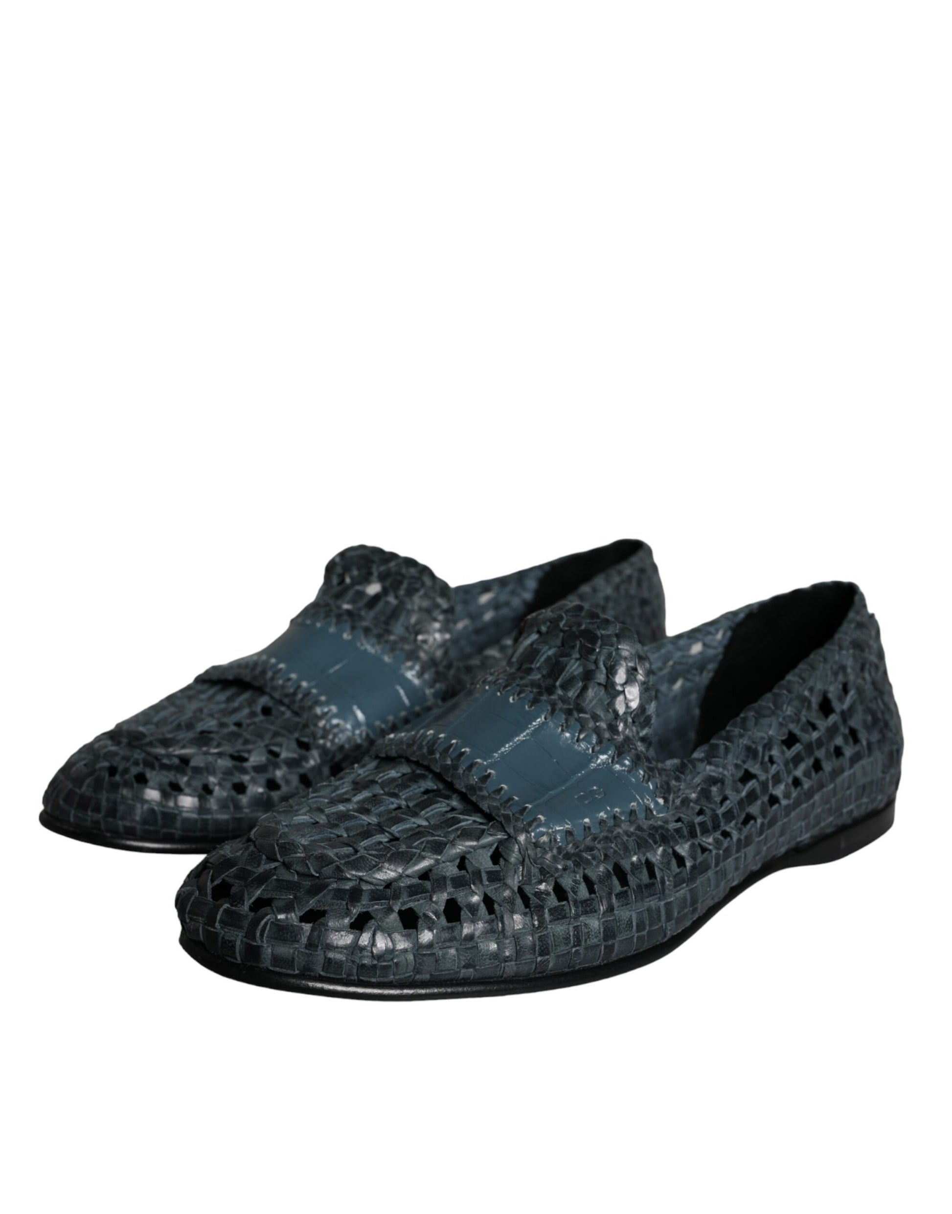 Dolce &amp; Gabbana Slipper aus gewebtem Leder in Blau Herren Schuhe