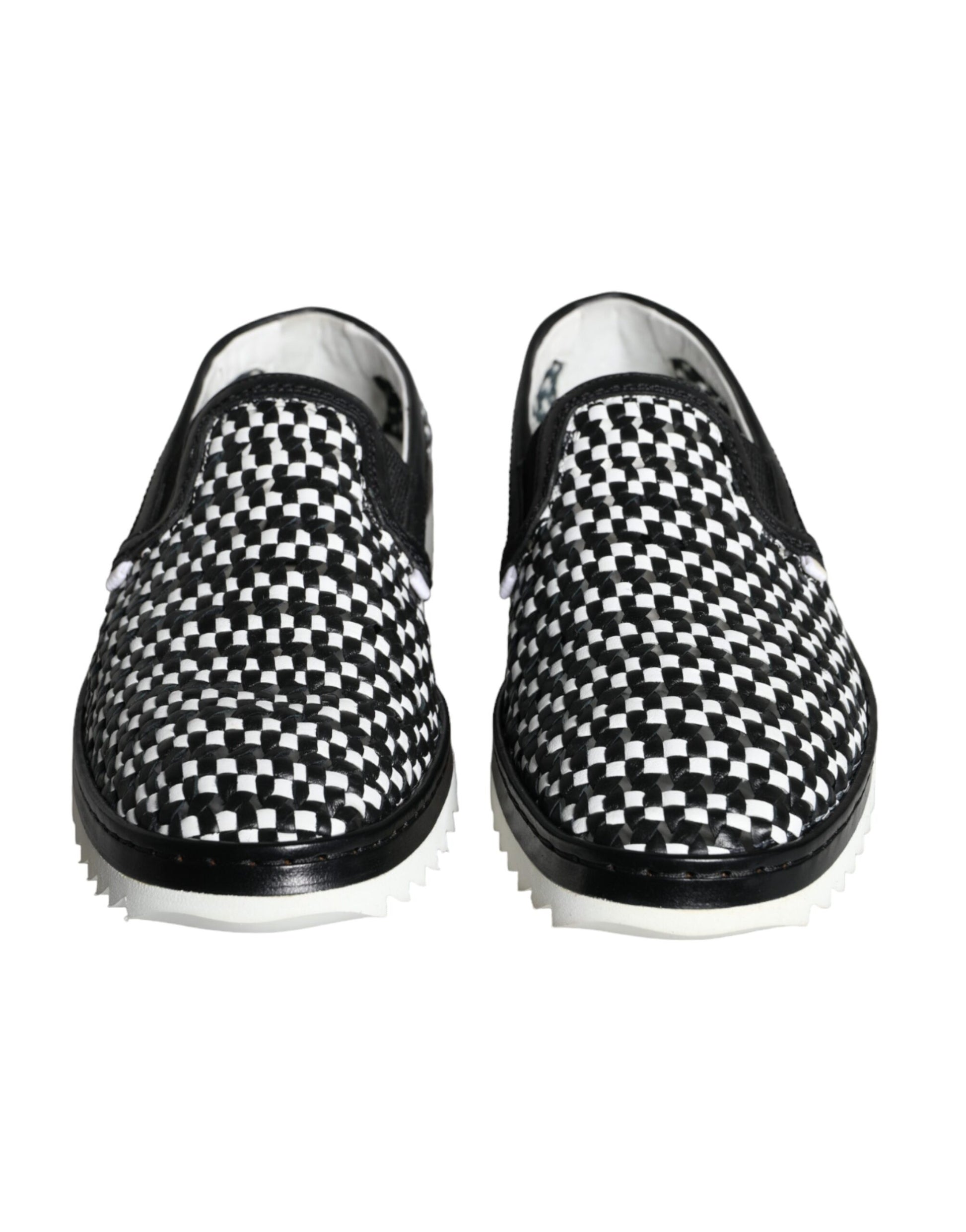 Dolce &amp; Gabbana Schwarz Weiß Gewebte Slipper Herren Halbschuhe