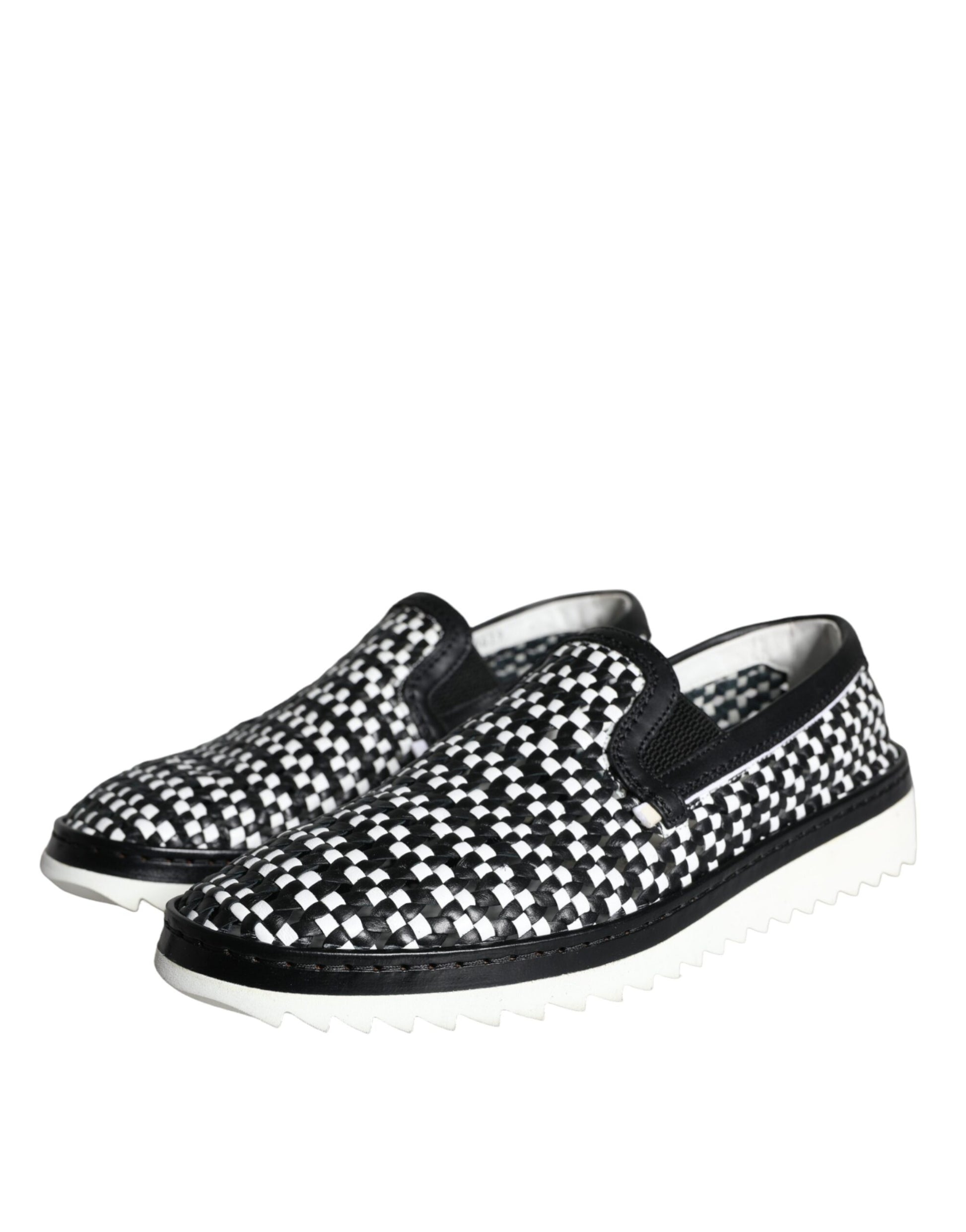 Dolce &amp; Gabbana Schwarz Weiß Gewebte Slipper Herren Halbschuhe