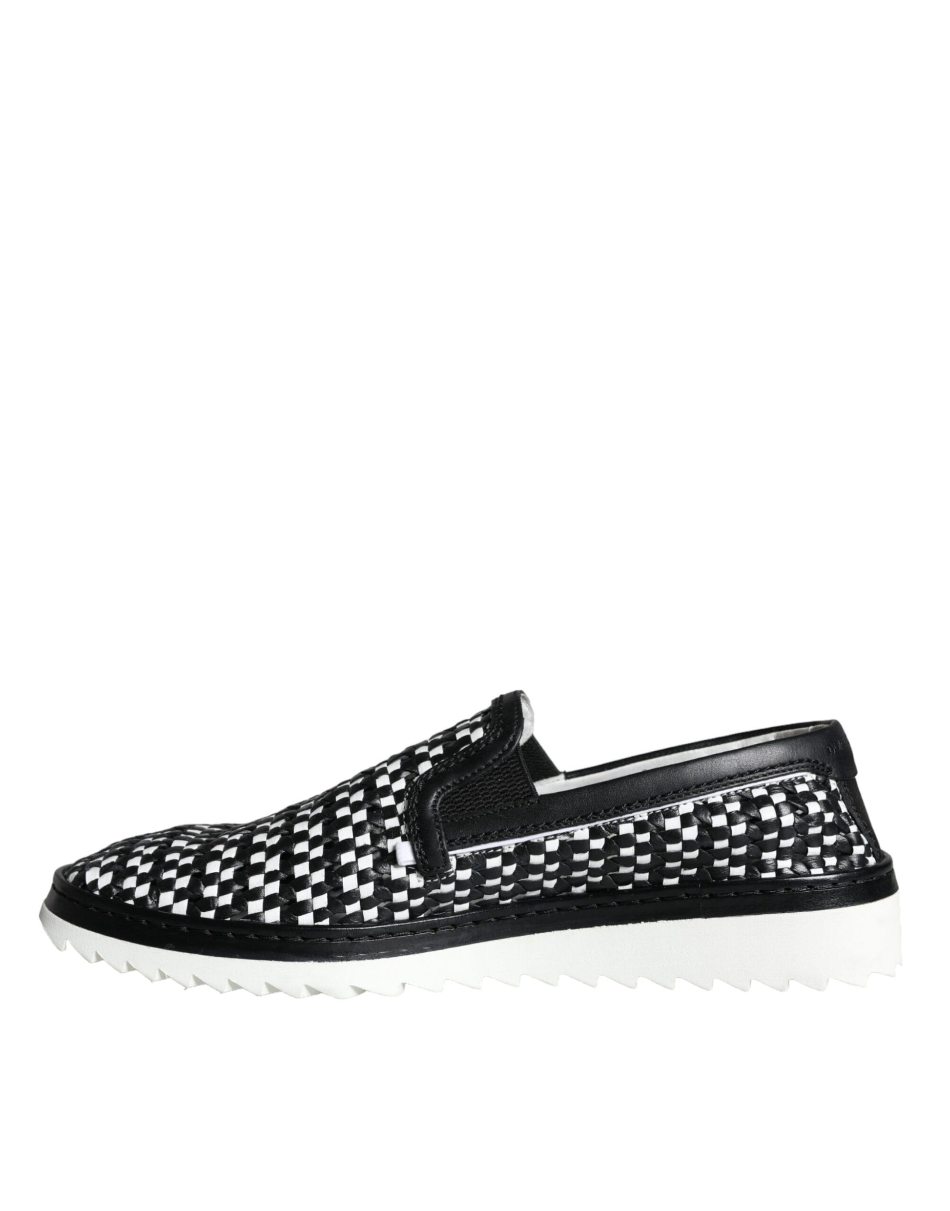 Dolce &amp; Gabbana Schwarz Weiß Gewebte Slipper Herren Halbschuhe