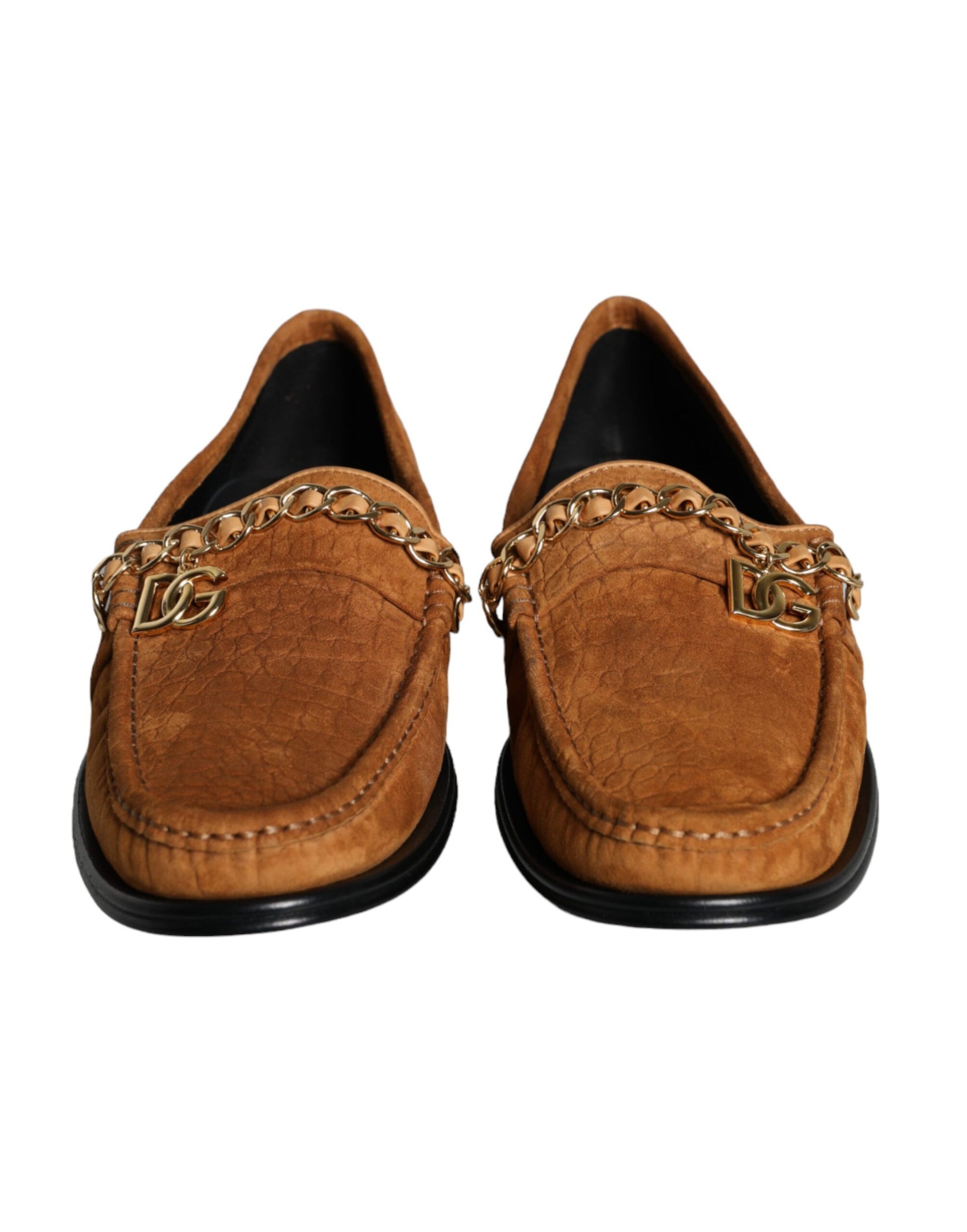Dolce &amp; Gabbana – Mokassins mit Logo aus braunem Samt und Leder
