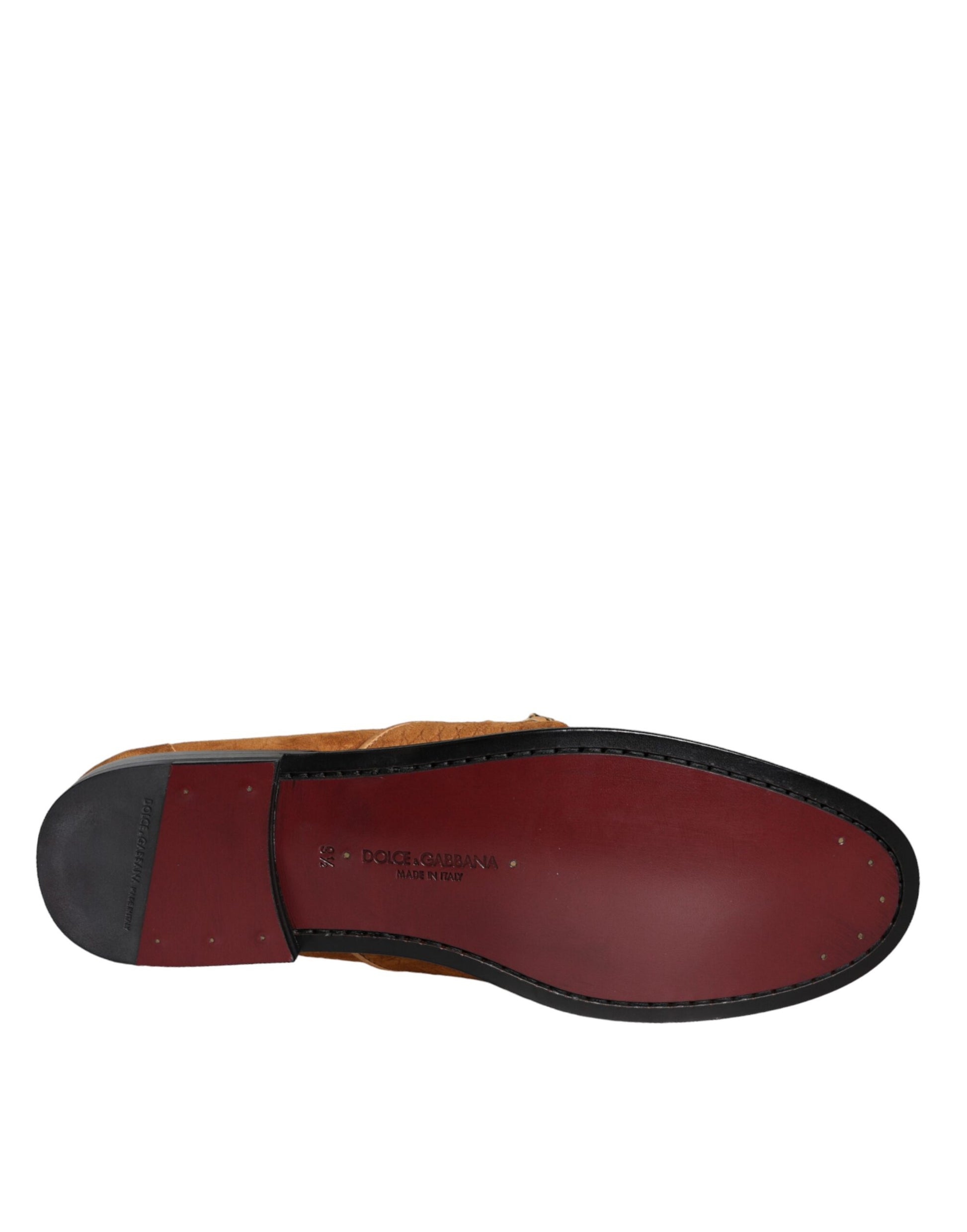 Dolce &amp; Gabbana – Mokassins mit Logo aus braunem Samt und Leder