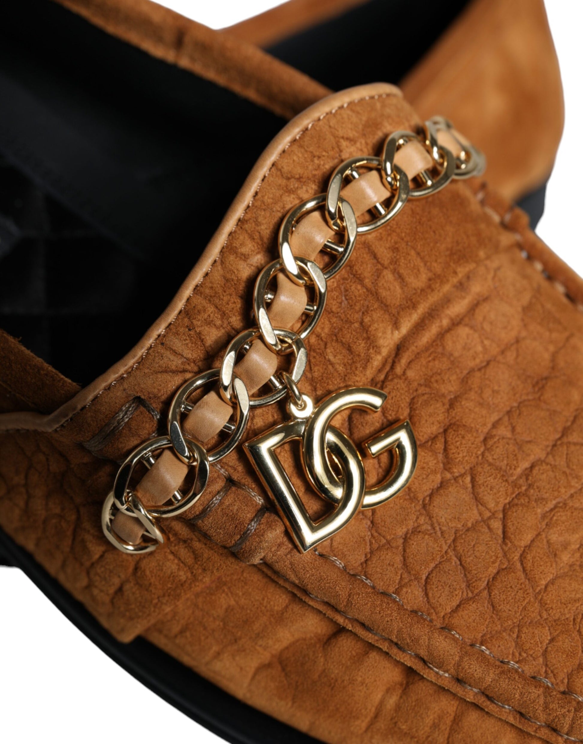 Dolce &amp; Gabbana – Mokassins mit Logo aus braunem Samt und Leder