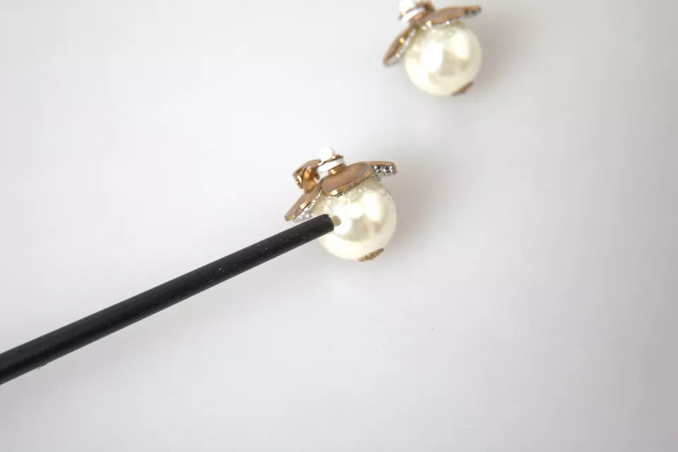 Dolce &amp; Gabbana – Goldfarbene Maxi-Ohrclips mit Kunstperlen und Blumenmuster