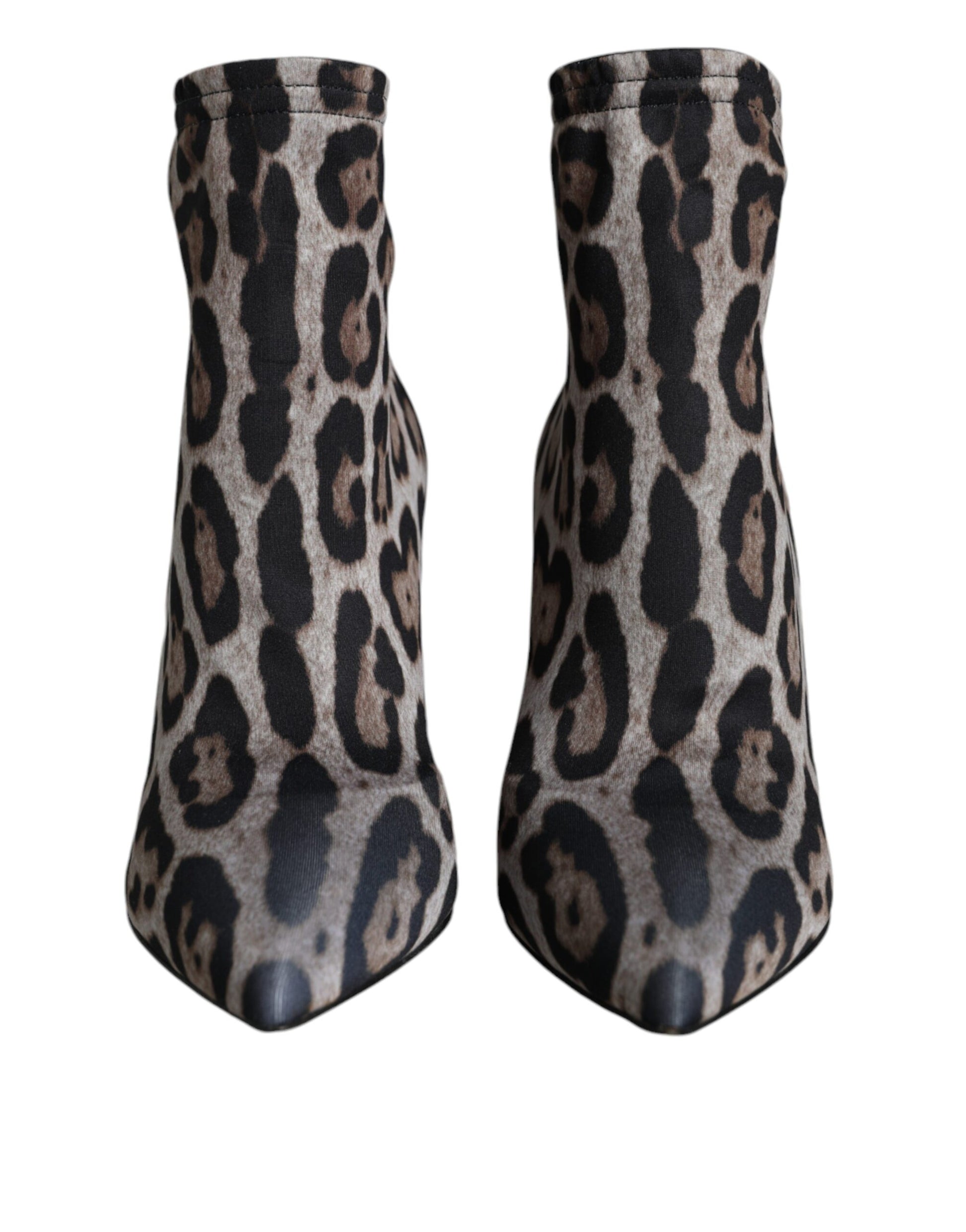 Dolce &amp; Gabbana Grau Leopard Stretch Heels Stiefeletten Schuhe
