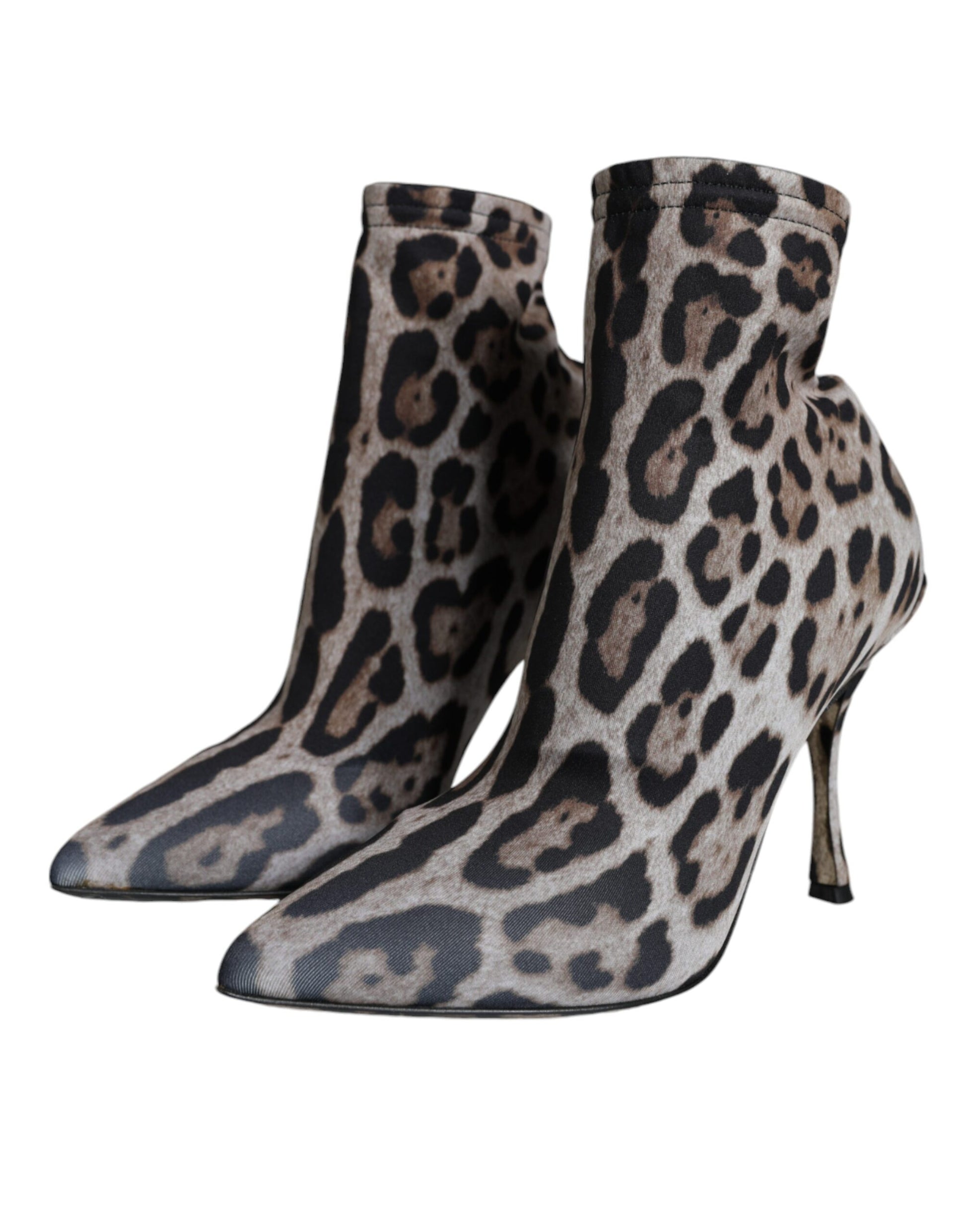 Dolce &amp; Gabbana Grau Leopard Stretch Heels Stiefeletten Schuhe