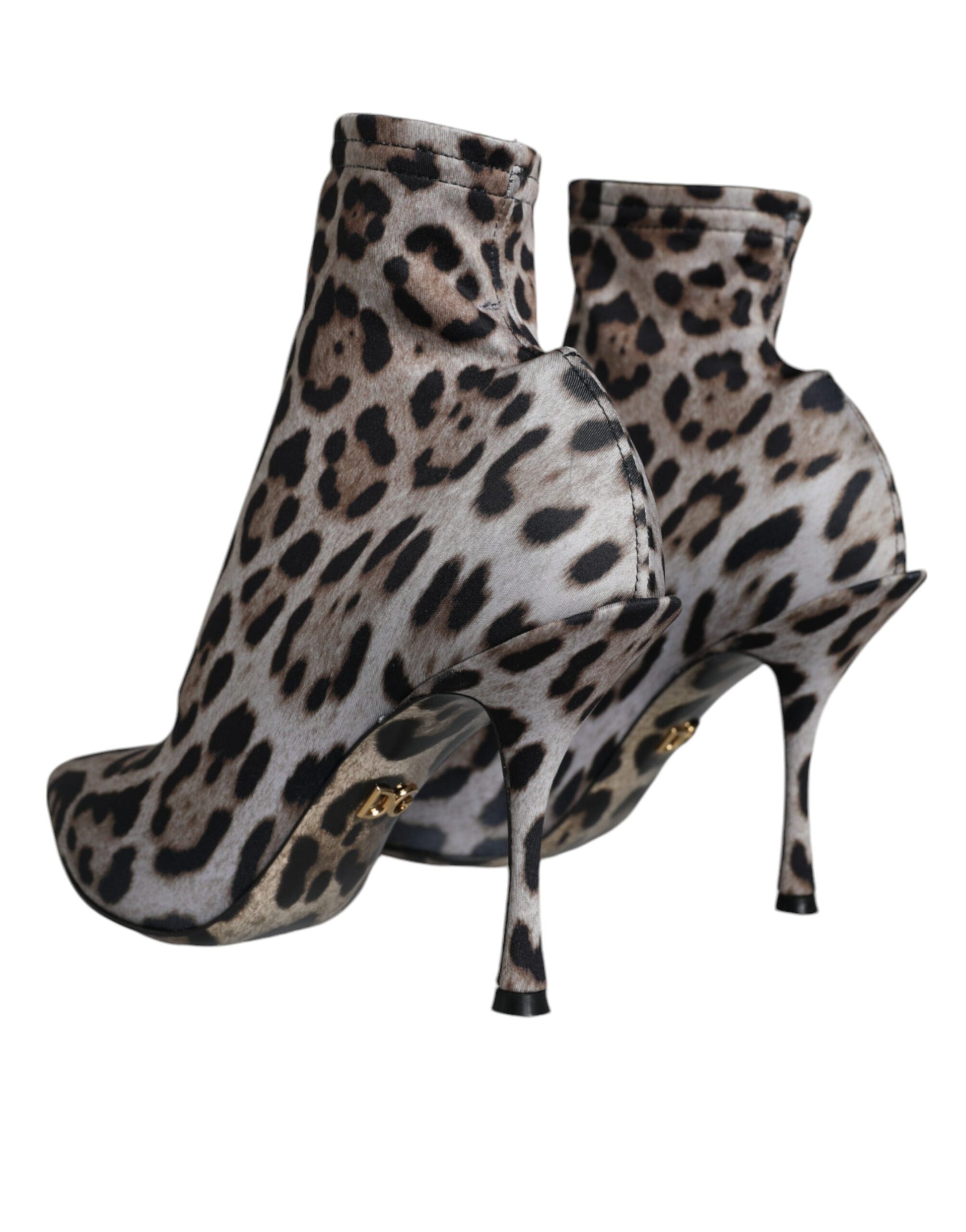 Dolce &amp; Gabbana Grau Leopard Stretch Heels Stiefeletten Schuhe
