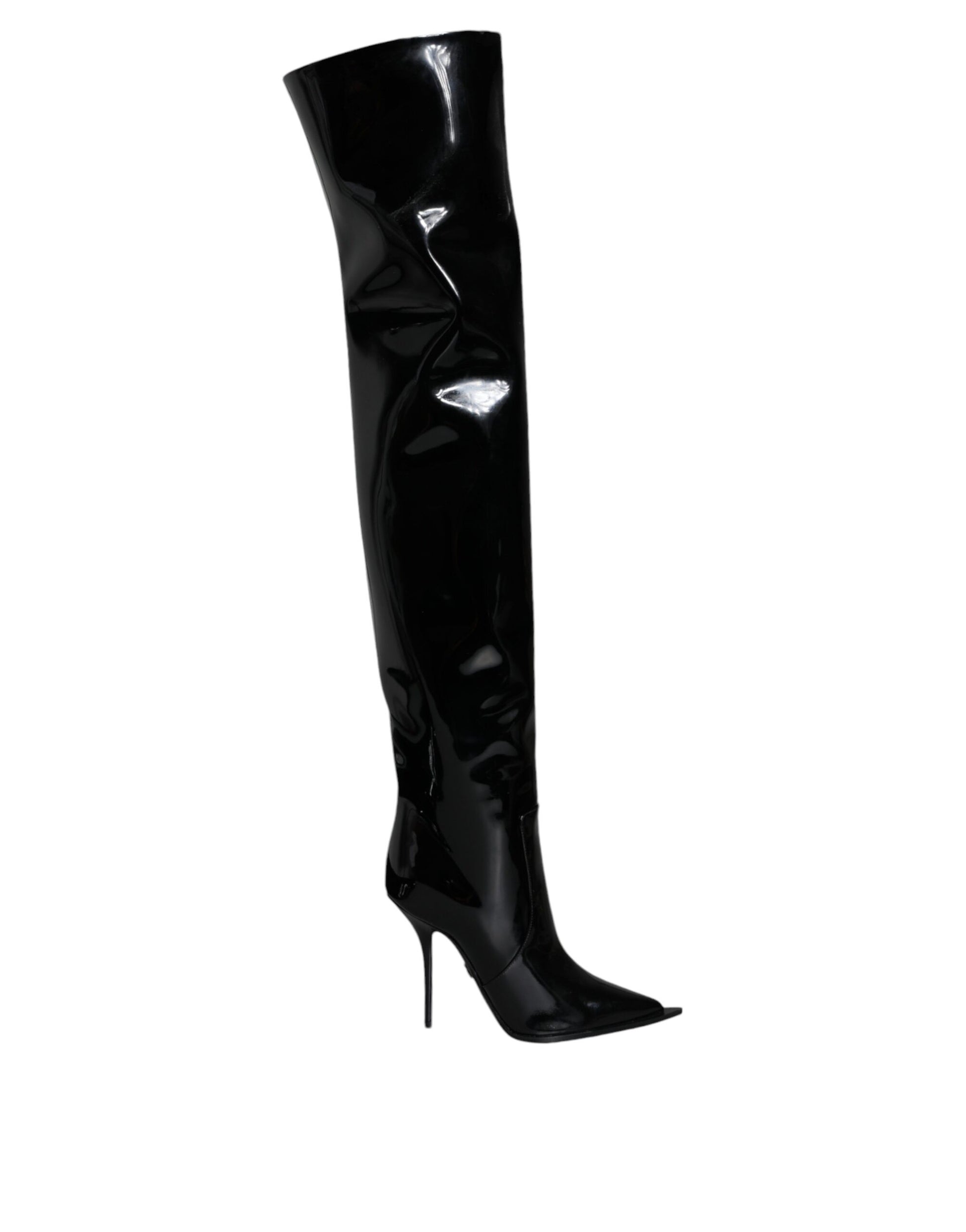 Dolce &amp; Gabbana Schwarze kniehohe Stiefel aus Lackleder