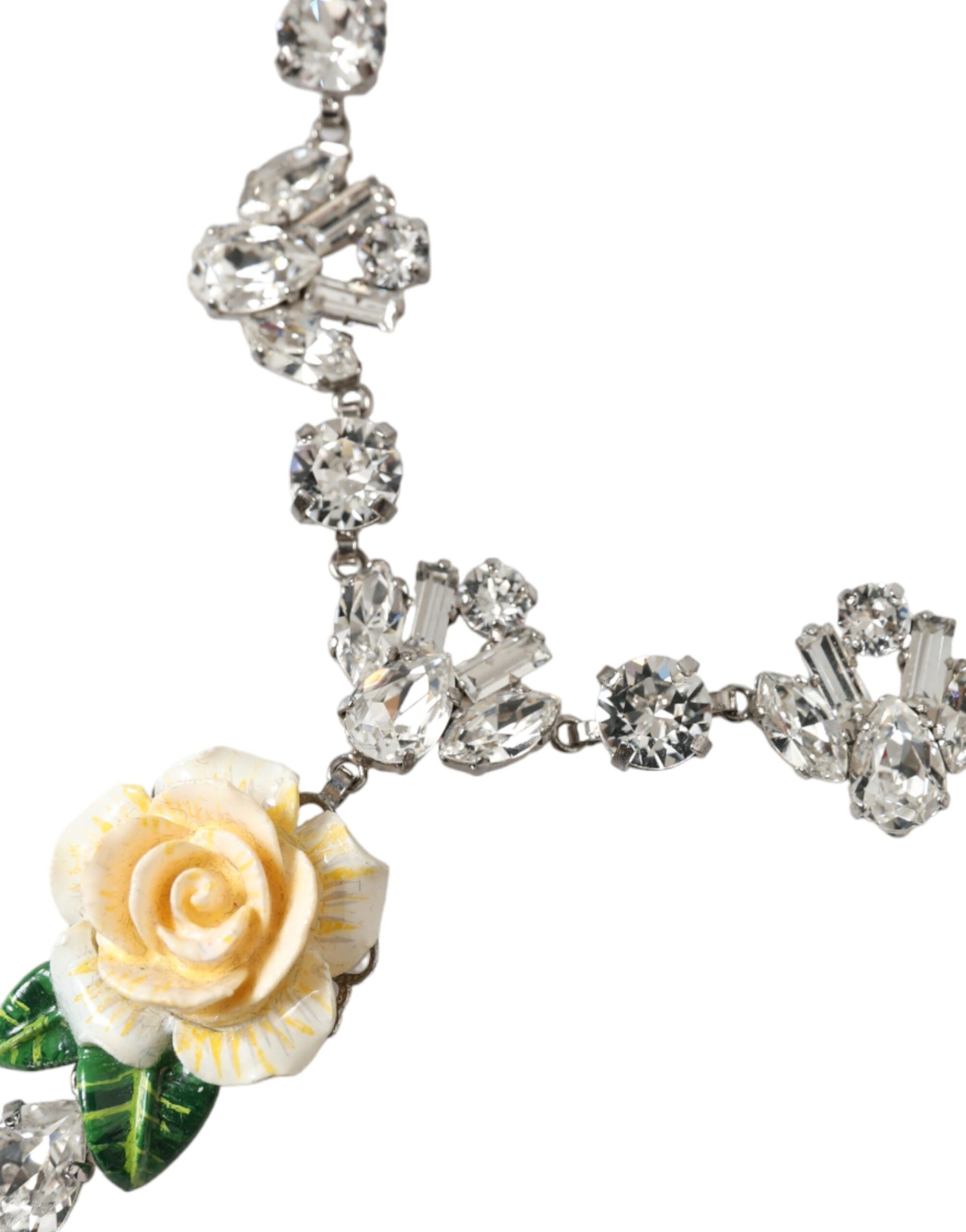 Dolce &amp; Gabbana – Halskette mit Rosenanhänger aus silbernem Messing mit durchsichtigen Kristallen