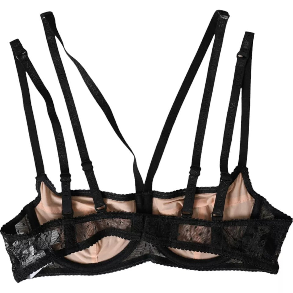 Dolce &amp; Gabbana – Balconcino-BH aus Nylon mit Blumenspitze in Schwarz