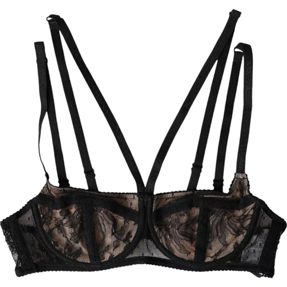 Dolce &amp; Gabbana – Balconcino-BH aus Nylon mit Blumenspitze in Schwarz