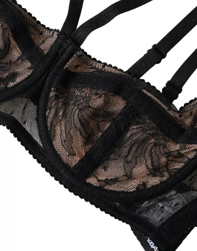 Dolce &amp; Gabbana – Balconcino-BH aus Nylon mit Blumenspitze in Schwarz
