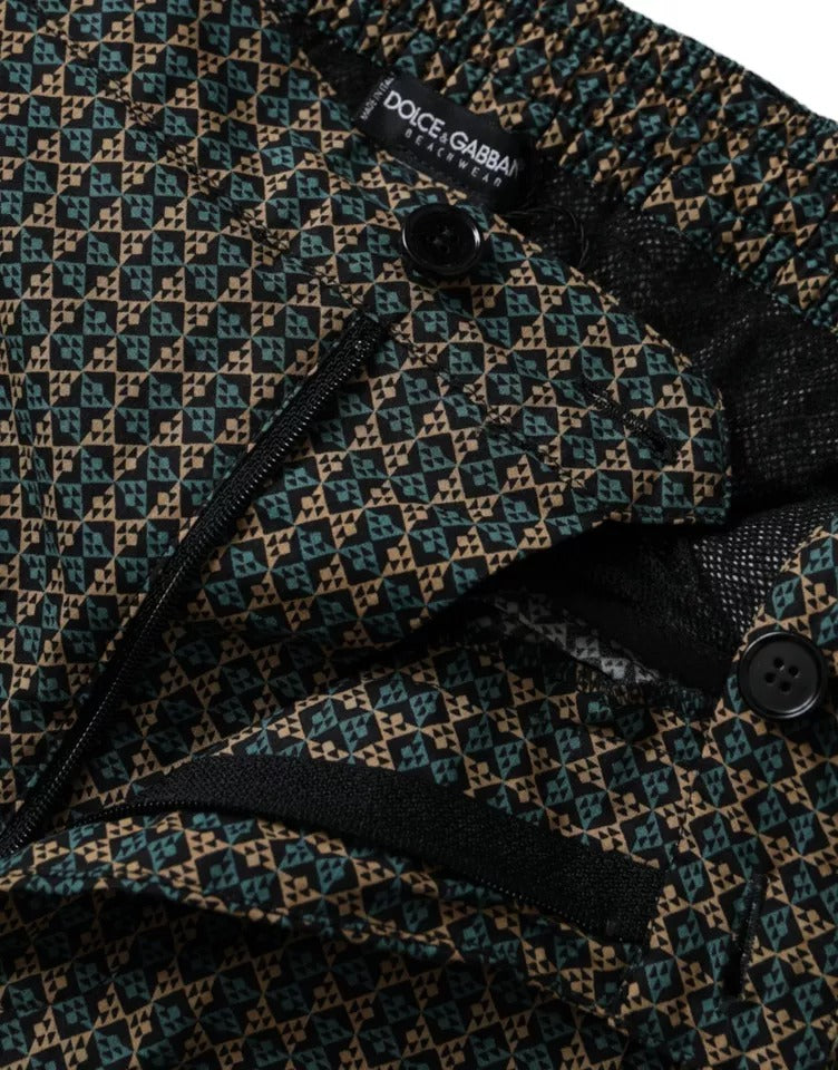 Dolce &amp; Gabbana Braun gemusterte Beachwear Badeshorts Bademode