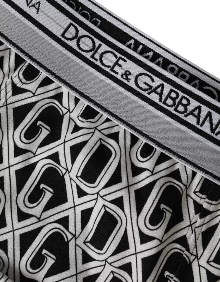 Dolce &amp; Gabbana Schwarz Weiß DG Logo Baumwolle Stretch Radlerhose Herren