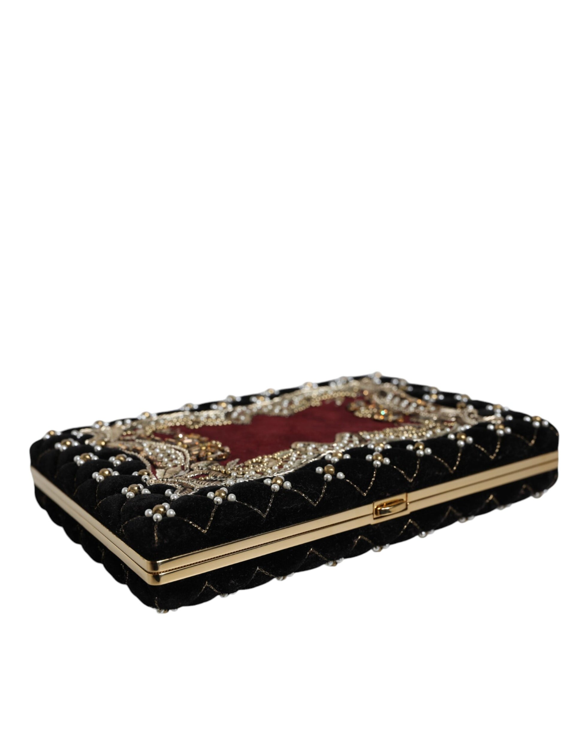 Dolce &amp; Gabbana Bordeaux Schwarz Samt Gold Rahmen Clutch Abend Handtasche