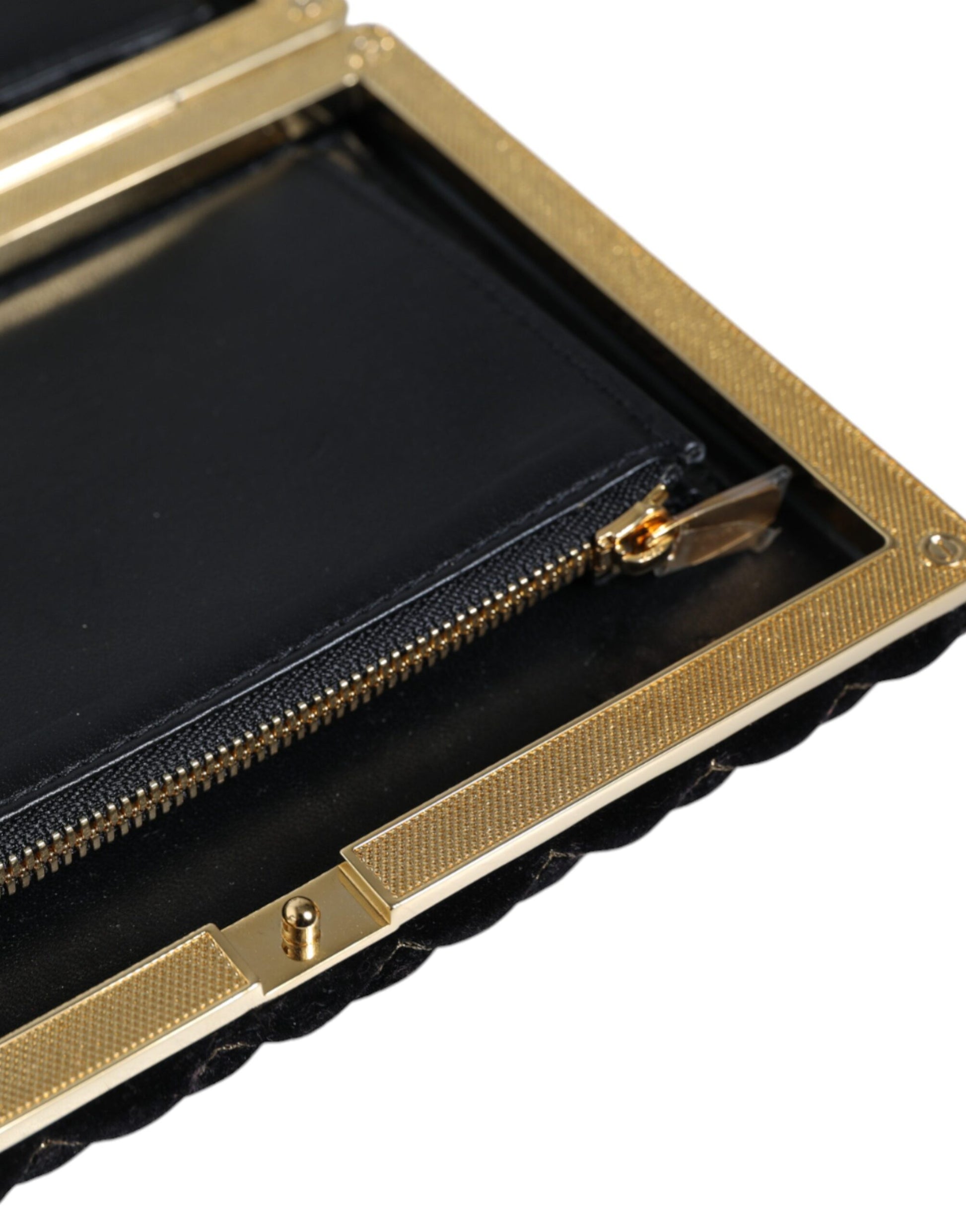 Dolce &amp; Gabbana Bordeaux Schwarz Samt Gold Rahmen Clutch Abend Handtasche