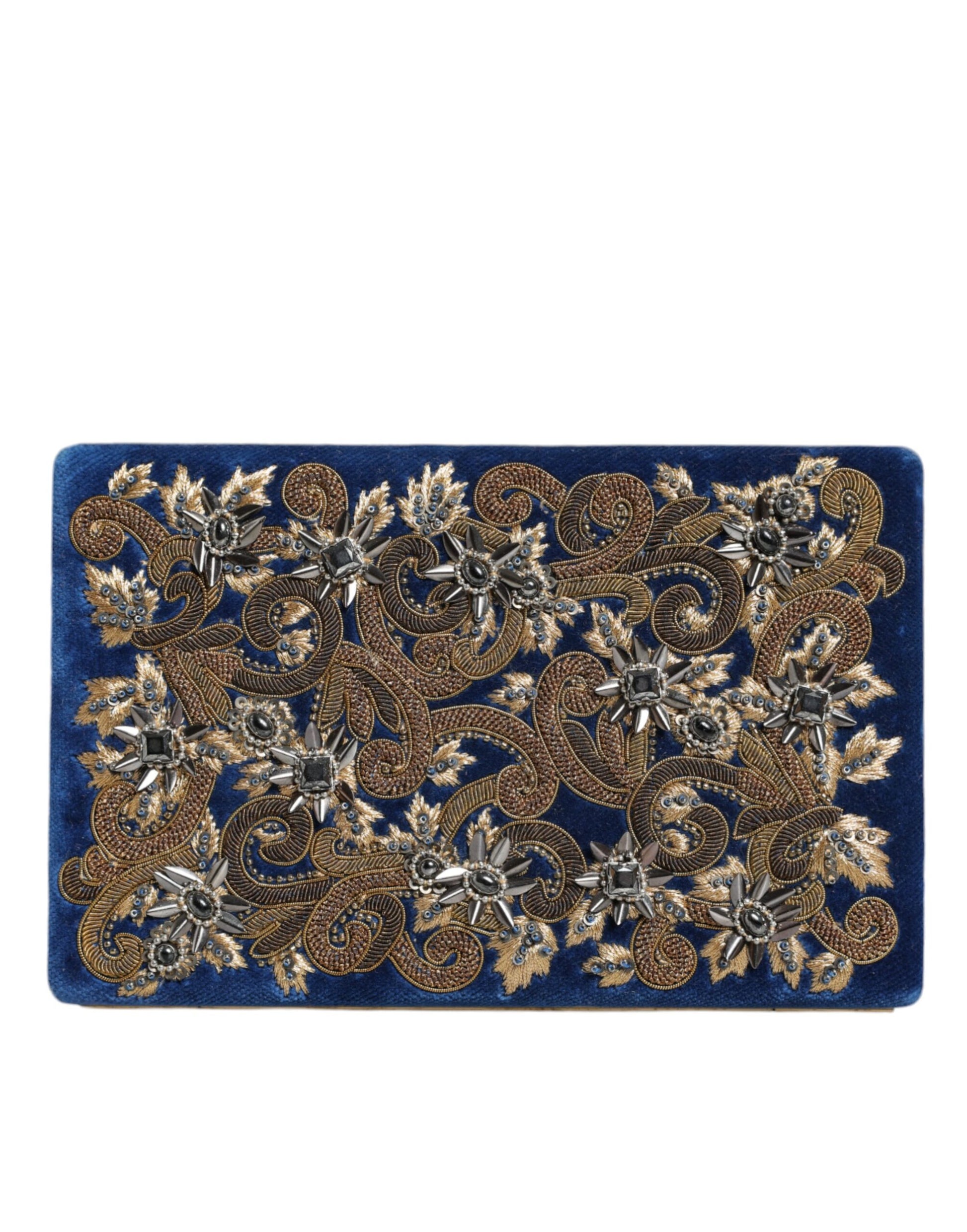Dolce &amp; Gabbana Blauer Samt Goldrahmen Clutch Abendtasche Partytasche